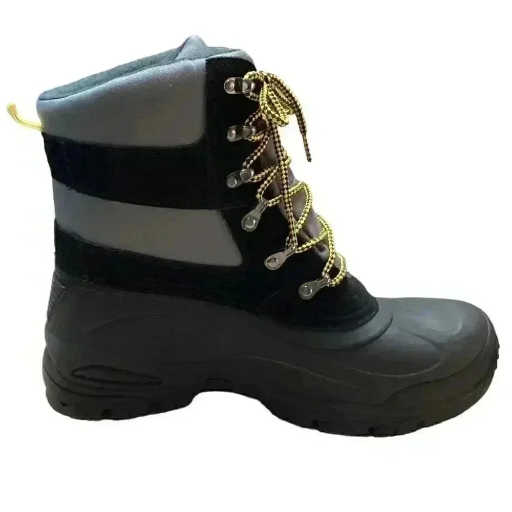 Khombu Mens 10 Waterproof Thermolite Lace Up Snow Boots Gray Black Vegan NEW